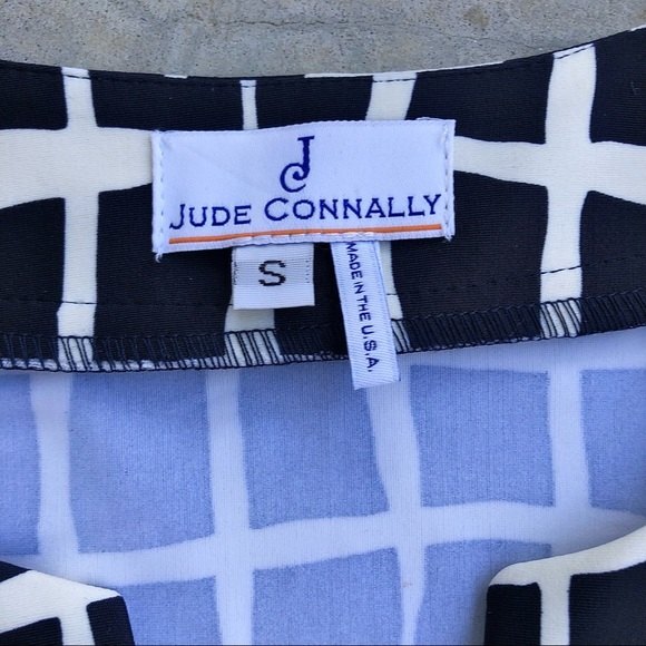 Jude Connally Tunic Top V-neck 3/4 Sleeve Geometric Print Blue White S - Picture 3 of 6